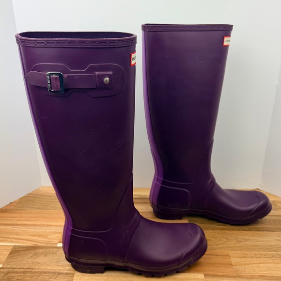 Hunter Women Boots Tall Purple Rubber Waterproof Rain Boots Size 10 - Picture 5 of 8